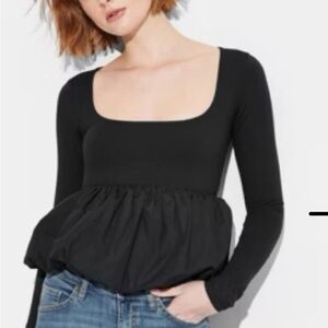 Wild Fable Black Long Sleeve Peplum Blouse
